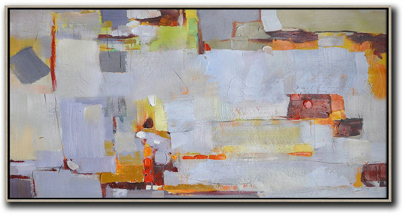 Large Modern Abstract Painting,Horizontal Palette Knife Contemporary Art,Abstract Art On Canvas, Modern Art,Purple Grey,Yellow,Red.etc